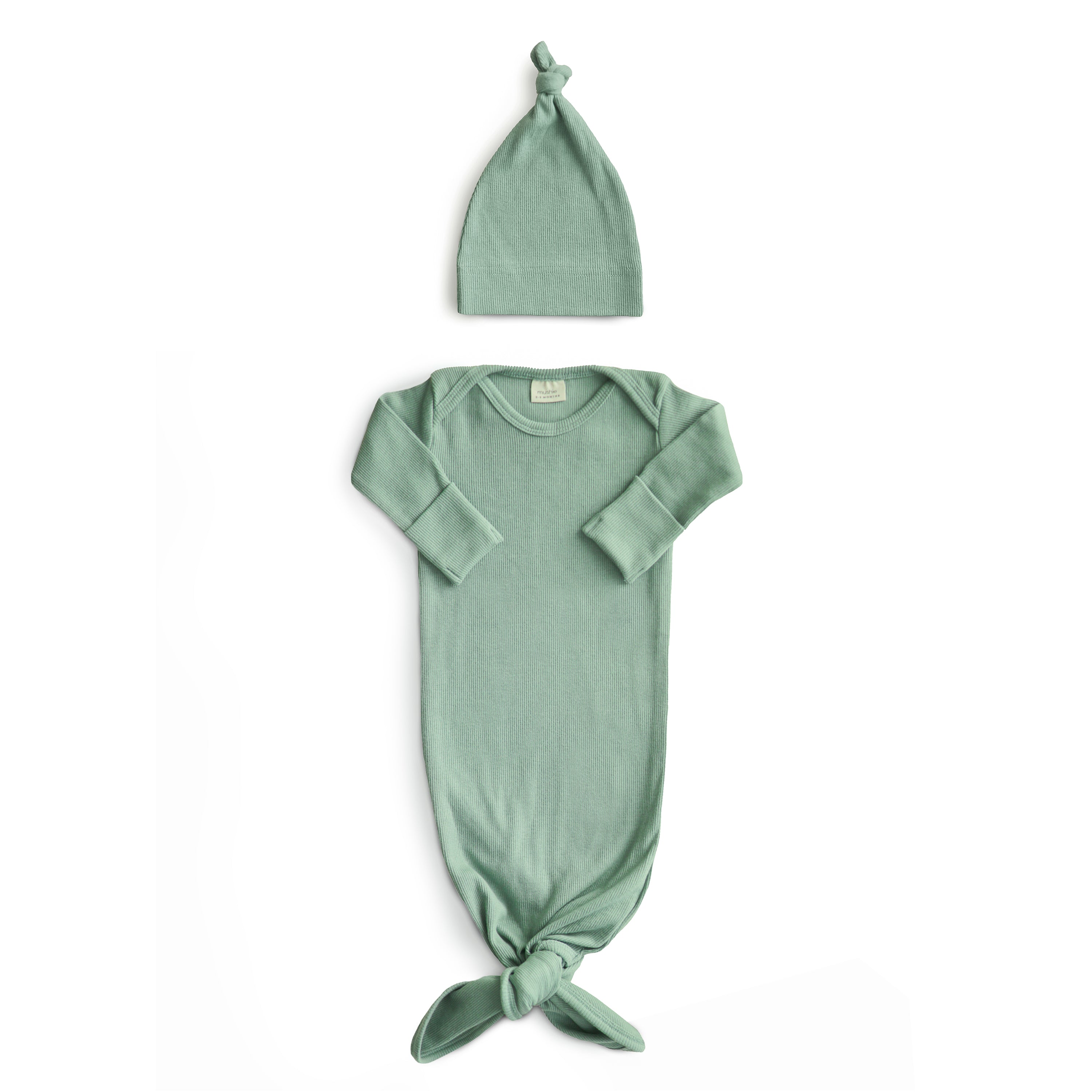 Image of Ribbed Knotted Baby Gown + Beanie Set